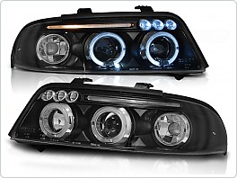 Přední světlomety Audi A4, 1999-2000, facelift, Angel Eyes, černé black + 3xled LPAU15