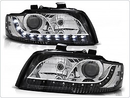 Přední světlomety Audi A4, 2001-2004, LED Daylight, černé black, včetně motorků LPAU64
