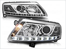 Přední světla Audi A6, 2004-2008, LED Daylight XENON D2S, chrom s homologací LED pásku LPAU75
