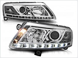 Přední světla Audi A6, 2004-2008, LED Daylight, chrom s homologací LED pásku LPAU73