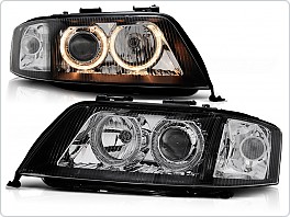 Přední světla Audi A6, 1999-2001, Angel Eyes, XENON D2S, černé black LPAU86