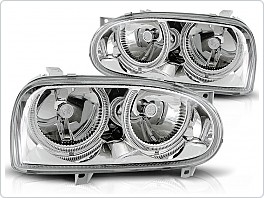 Přední světla Volkswagen Golf 3, 1992-1998, Angel Eyes, chrom LPVW01