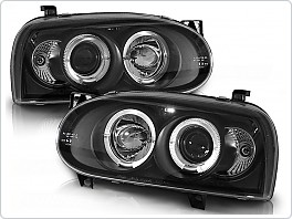 Přední světlomety, světla, lampy Volkswagen Golf 3, 1992-1998, Angel Eyes, černé black LPVW04