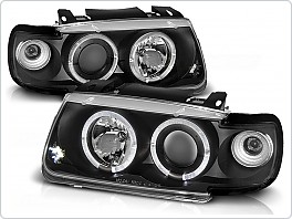 Přední světlomety, světla, lampy Volkswagen Polo 6N, 1994-1999, Angel Eyes, černé black LPVW09