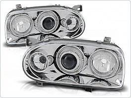 Přední světla Volkswagen Golf 3, 1992-1998, Angel Eyes, chrom LPVW47