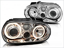 Přední světla Volkswagen Golf 4, 1998-2003, Angel Eyes, chrom