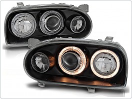 Přední světlomety, světla, lampy Volkswagen Golf 3, 1992-1998, Angel Eyes, černé black LPVW48