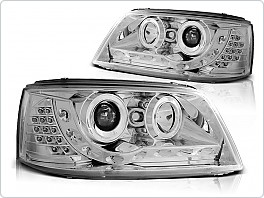 Přední světla Volkswagen VW T5, 2003-2009, LED Daylight, chrom + LED blinkr LPVWA7