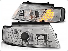 Přední světla Volkswagen Passat B5 3B, 1996-2000, LED Daylight, chrom + LED blinkr LPVWB3