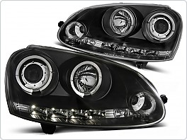 Přední světlomety, světla, lampy Volkswagen Golf 5, 2003-2009, Angel Eyes + LED, černé black LPVWB8