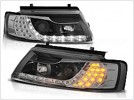 Přední světlomety, světla, lampy Volkswagen Passat B5 3B, 1996-2000, LED Daylight, černé black + LED blinkr LPVWB4