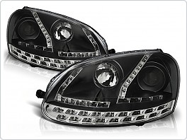 Přední světlomety, světla, lampy Volkswagen Golf 5, 2003-2009, LED Daylight, černé black s LED blinkrem LPVWF9
