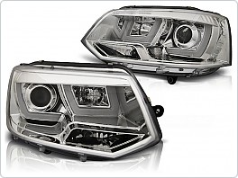 Přední světla, lampy VW T5, reflektory Volkswagen T5, 2010-, U-type LED, DRL, chrom, LPVWL1