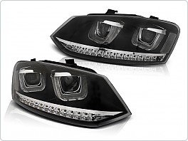 Přední světla, světlomety, lampy VW Polo 6R, 2009-2014, U-LED BAR DTS, černé, LPVWN2