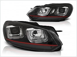 Přední světla U-LED denními světly  VW Golf 6 08-12 černé - červené