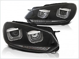 Přední světla VW Golf 6, 2008-2012, u-type s led dynamickým blinkrem, černá