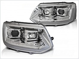 Přední světla VW T5, 2010-2015, chromové s LED DYNAMICKÝM BLINKREM