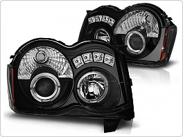 Přední světlomety Jeep Grand Cherokee, 2008-2010, Angel Eyes, černé black + diody LPCH16