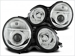 Přední světla Mercedes W210, E-clase, 1995-1999, Angel Eyes, chrom