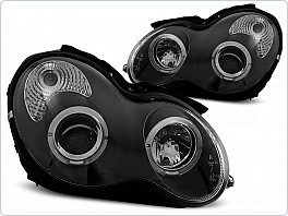 Přední světla Mercedes W203, C-clase, 2000-2004, Angel Eyes, černá black
