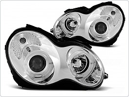 Přední světla Mercedes W203, C-clase, 2000-2004, Angel Eyes, chrom