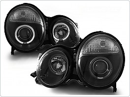 Přední světla Mercedes W210, E-clase, 1999-2002, Angel Eyes, černá black
