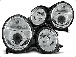 Přední světla Mercedes W210, E-clase, 1999-2002, Angel Eyes, chrom