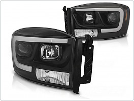 Přední světla Dodge Ram, 2006-2008, tube light, černé