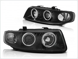 Přední světla Seat Leon, Toledo, 1998-2005, Angel Eyes CCFL, černé black LPSE36