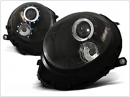 Přední světlomety, světla, lampy Mini Cooper, 2006-2014, Angel Eyes, černé black, s motorkem LPMC06