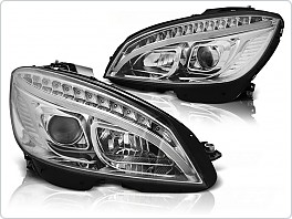 Přední světla Mercedes classe C, W204, 2007-2010, Tube Light, SEQ, blinkr dynamic, chrom LPMEC3