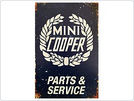 Plechová cedule Mini Cooper, Parts and Service, 20x30 cm