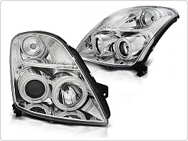 Přední světla, světlomety, lampy Suzuki Swift, 2005-2010, CCFL, Angel Eyes, chromové