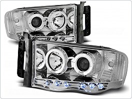 Přední světla Dodge Ram, 2002-2006, Angel Eyes, chrom + diody LPDO03