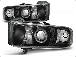 Přední světla Dodge Ram, 1994-2001, Angel Eyes, černé black + diody LPDO02