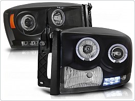 Přední světla Dodge Ram, 2006-2008, Angel Eyes, černé black + diody LPDO06