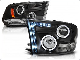 Přední světla Dodge Ram, 2009-2011, Angel Eyes, černé black + diody LPDO08