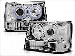 Přední světla Jeep Grand Cherokee, 1993-1998, Angel Eyes, chrom LPCH11