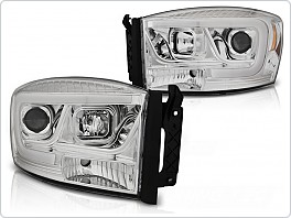 Přední světla Dodge Ram, 2006-2008, tube light, chromové