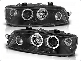 Přední světlomety, světla, lampy Fiat Punto, 1999-2003, Angel Eyes, černé black s mlhovkou LPFI02