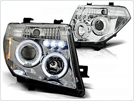 Přední světla Nissan Navara D40, Pathifinder, 2005-2011, Angel Eyes, chrom + led LPNI05