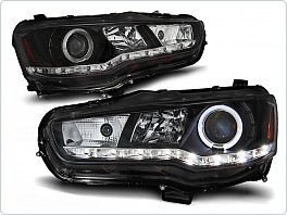 Přední světlomety, světla, lampy Mitsubishi Lancer 8, 2008-2011, LED Daylight, černé black LPMI16
