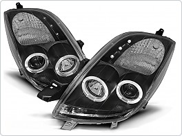 Přední světlomety, světla, lampy Toyota Yaris, 2006-2009, Angel Eyes, černé black LPTO04