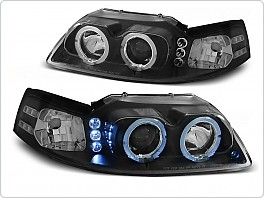 Přední světlomety, světla, lampy Ford Mustang, 1998-2004, Angel Eyes, černé black LPFO33
