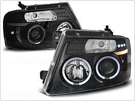 Přední světlomety, světla, lampy Ford F-150 MK11, 2004-2008, Angel Eyes, černé black LPFO40