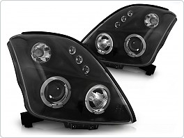 Přední světlomety, světla, lampy Suzuki Swift, 2005-2010, Angel Eyes, černé black LPSI02