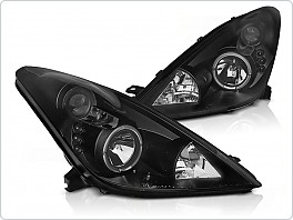 Přední světla, světlomety, lampy Toyota Celica T230, 1999-2005, angel eyes, černé