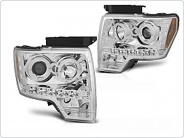 Přední světla, světlomety, lampy Ford F150 MK12, 2008-2014, Angel Eyes, chromové