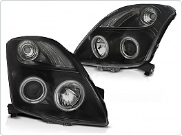 Přední světla, světlomety, lampy Suzuki Swift, 2005-2010, CCFL, Angel Eyes, černé