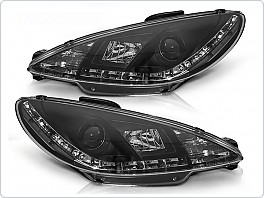 Přední světlomety, světla, lampy Peugeot 206, 1998-2002, LED Daylight, černé black LPPE19
